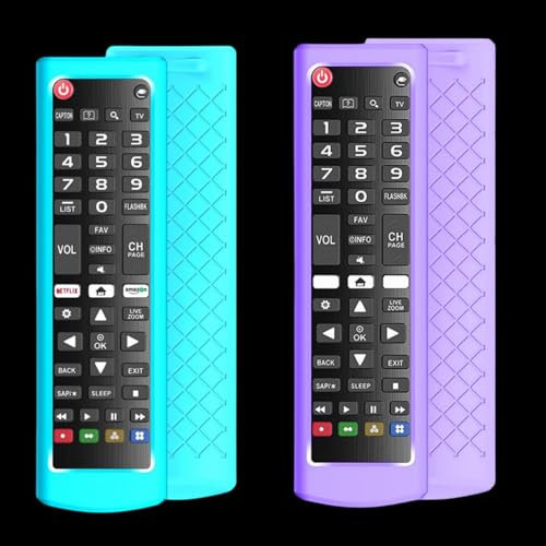 Lot de 2 télécommandes en silicone pour téléviseur LG AKB75095307 AKB75375604 AKB74915305 Télécommande antidérapante pour LG LCD LED HDTV 3D 4K OLED Glow in Dark (violet et bleu brillant)