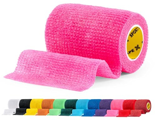 SPORTTAPE Self-Adhesive Cohesive Bandage, 7.5cm x 4.5m, Pink - Single Roll | Compression & Vet Wrap for Dogs, Horses, Sports Stretch Tape for Football, Ankles, Joints, Fingers, Wrists & Sock Tape