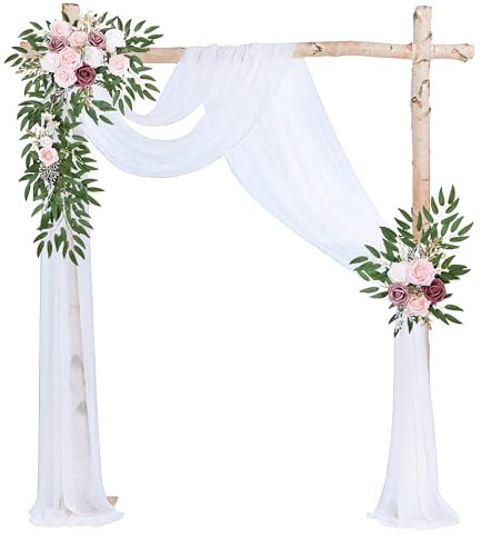 0.75x8M Hochzeitsbogen Traubogen Vorhang Hochzeit Tüll Deko Bogen Schärpen für Hochzeitsdekoration Fotografie Party Hochzeit Torbogen Zeremonie Stuhl Dekoration (Weiß)