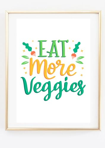 Din A4 Kunstdruck ohne Rahmen - Eat more veggies - Iss mehr Grünes - Vegan Küche Küchenbild Essen Vegetarisch - Bild Poster