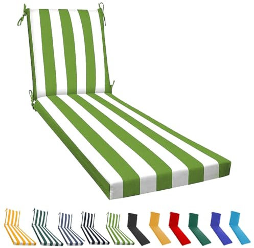 Cojines for tumbonas de exterior - Juego de repuesto impermeable for sillas de patio, for muebles de piscina, jardín y terraza - Espuma de alta densidad resistente a la intemperie(Green and white,193x