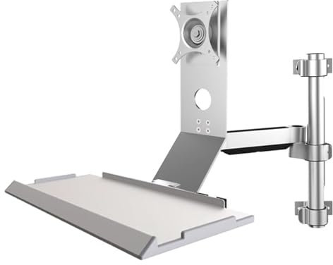 Porta del Laptop Alluminio Robusto, Workstation a Muro, con Vassoio Pieghevole, Lunghezza Telescopica di 384 Mm, capacità di Carico 8 kg, Adattamenti da 17-27 
