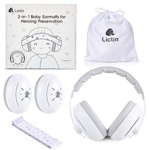 Lictin 2 in 1 Cuffie Neonato Antirumore -25dB,Protettori acustici per neonati, archetto regolabile, antiscivolo e antistress, protezione acustica ideale per neonati fino a 48 mesi