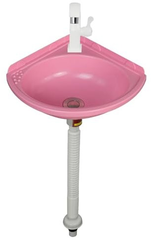 Lavabo de Salle de Bain en Plastique,Évier d'angle Mural Sans Perçage Petit Lavabo Triangulaire à Une Seule cuve,pour Toilettes D'amis ou camping-car,Facile Installation