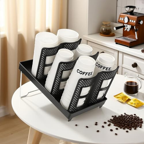 GEOKILO Cup Holder, Foldable Paper Cup Lid Holder, 6 Compartment Cup Storage Organizer, for Lounge Countertop Coffee Station Bar Restaurant Cup Organization Mobile Coffee Trailer Coffee Shop