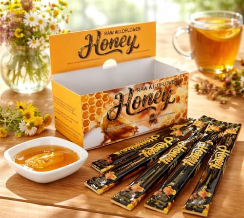 20x Raw Wildflower Honey Sachets (20g) | Natural Pre-Workout Energy Gel | Mess-Free Single Servings for Coffee, Travel & Lunchboxes | Pure, Unprocessed & Portable