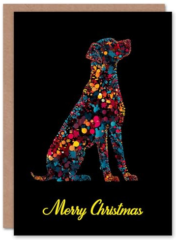 Artery8 Christmas Card Dog Lover Bright Colourful Pet Silhouette