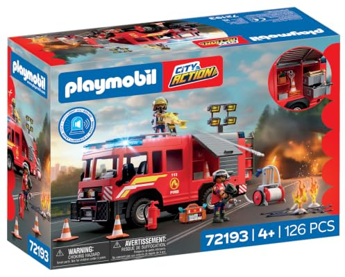 PLAYMOBIL | City Action | Feuerwehr‑Rüstfahrzeug | Einsatzfahrzeug mit Licht & Sound, Löschkanone, Schaumgeschoss & umfangreicher Ausrüstung | Für Kinder ab 4 Jahren | 72193