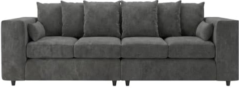 Sofa Nook 4 Seater Corner Sofa with Scatter Back, Plush Velvet Fabric – Soft, Cushioned Living Room Couch – Charcoal Grey