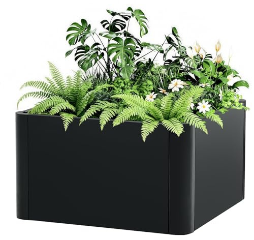 Aptliton 52x52x30cm Heavy Duty Steel Raised Garden Bed, Tool-Free Snap Assembly Planter Box without Base & Drainage Holes, Weather Resistant Metal Planter for Outdoor, Balcony & Commercial Use, Black