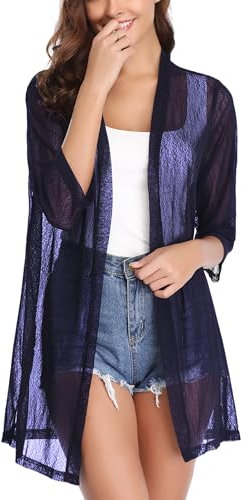 iClosam Cardigan Donna Lana, Leggero, con Scollo A V A-Blu,L