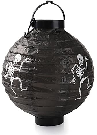 Halloween LED Dancing Skeleton Black Light Up Hanging Portable Paper Lantern (Pack of 3)