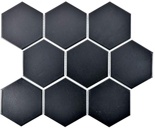 Hexagonale Sechseck Mosaik Fliese Keramik XL schwarz matt Küche Fliese WC Badfliese Spritzschutz Fliesenspiegel - MOS11F-0311