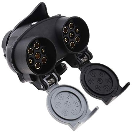 YINETTECH 13 bis 7-poliger Anhängerstecker 12N 12S Zwillings Adapter Konverter Europäische Steckdose Auto Anhänger LKW Anhängerkupplung Abschleppen 12V Wasserdicht Schwarz