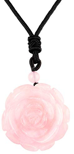 Nupuyai Edelstein Halskette für Damen, Geschnitzt Kristall Heilstein Rose Blume Anhänger mit Kette
