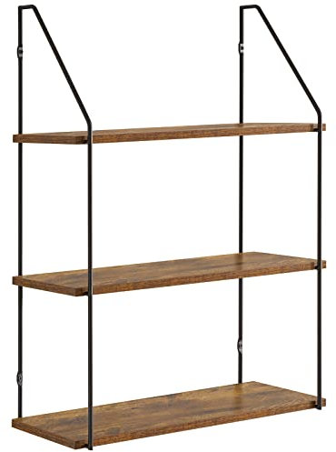 YMYNY Schweberegal Standregal Wandregal mit 3 Etagen in Elegantem Stil, Wandmontage, 60 x 20,5 x 80 cm, aus Holz und Metall, Lagerregale für Schlafzimmer, Küche, Wohnzimmer, Badezimmer HRF-TM012