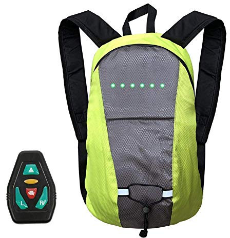 HTYG Fahrrad Rucksack mit LED Blinker Sicherheits-Drahtlose Fernbedienung USB Wiederaufladbarer-Einstellbare Richtungen-Outdoor Sports Daypack Für Nacht Radfahren Sicherheit (Gelb)