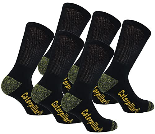 Caterpillar Diabetic Work Socks 6 Paar Arbeitssocken, Bessere Durchblutung, Feuchtigkeitstransportierend, Spannt Nicht, Verstärkte Ferse Spitze, Baumwolle, Handgekettelt (Schwarz, 43-46)