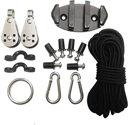 Kayak Anchor Trolley Kit, Wassersport Anchor Kit Kayak Bungee Cord Set Edelstahl Anker Trolley System mit Riemenscheibe Pad Augenring Haken Schrauben Zubehör für Kanu Kayak Raft Segelboot