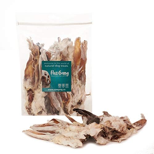 PawGang - Rabbit Ears with Fur 200g (14-16 Furry Ears) - 100% Natural Treats for Dogs Puppies Adult Old Small Large - Tasty Air Dried Chews Snacks - Healthy Hypoallergenic - Grain Free - Barf Raw