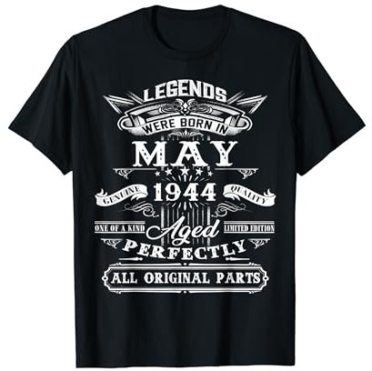 80th Birthday Vintage Tee For Legends Born In May 1944 T-Shirt