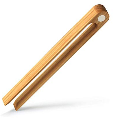 Hopowa Magnetic Bamboo Tongs Wooden Toast Tongs Kitchen Tool Set for Toast Baking Cooking Salad Grill