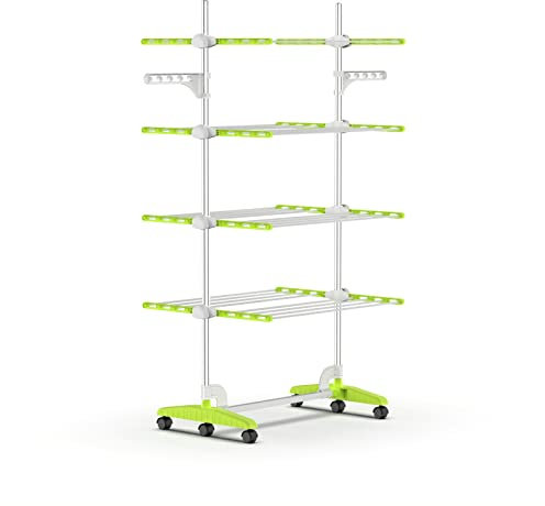 Todeco Séchoir à Linge Pliant à 4 Niveaux, Etendoir à Linge intérieur en Acier Inoxydable, Sèche-Linge étendoir Pliable avec Ailes réglables en Hauteur pour Terrasse Jardin, Vert