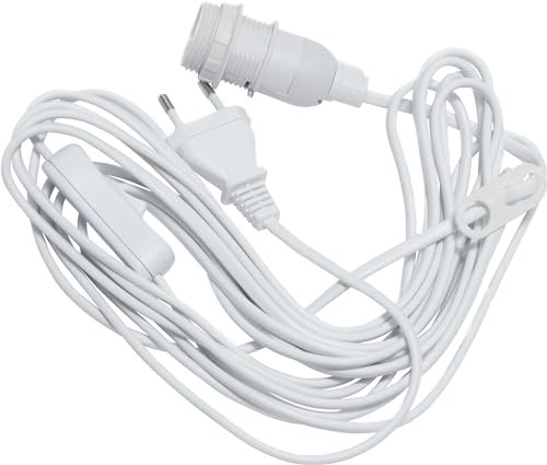EGLO Lampenaufhängung weiß, Lampenfassung für große Papiersterne mit Kabel aus Kunststoff, Fassung mit Kabelschalter und Stecker für Lampenschirme, E14, L: 5 m