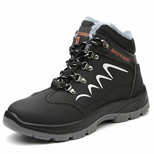 KTDYG Scarpe Antinfortunistiche Uomo Invernali Scarpe da Lavoro Donna Impermeabili Caldi con Puntale in Acciaio Stivali di Sicurezza, Nero, EU 41