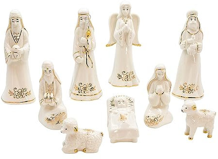 Kurt S. Adler Krippenfigur, 9-teilig, goldfarben und weiß Krippe Set, 2-6.75-Inches, 9