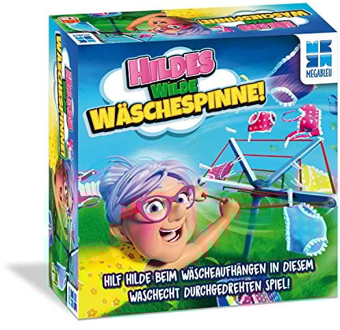 Megableu, Hildes Wilde Wäschespinne, Familienspiel ab 4, Lustiges Aktionsspiel mit motorischen Herausforderungen, Spannendes Kinderspiel, Für 2–4 Spieler ab 4 Jahren