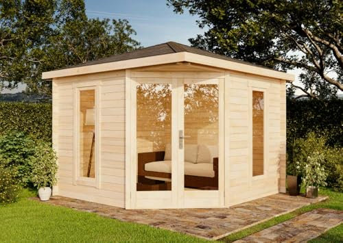 Alpholz 5-Eck Gartenhaus Liwa Compact Gartenhaus aus Holz, Holzhaus mit 28 mm Wandstärke, Blockbohlenhaus mit Montagematerial