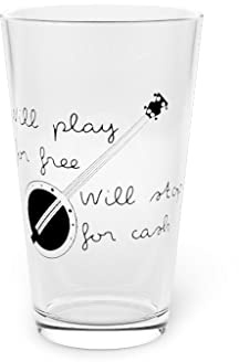 Beer Glass Pint 16oz Hilarious Will Play For Free Guitar Guitarist Musicians Fan Humorous Strumming 16oz