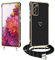 E-Lush Handyhülle für Samsung Galaxy S20 FE Hülle mit Band, Herz Love Muster Galvanik Silikon Handy Hülle für Samsung S20 FE Schutzhülle mit Kordel zum Umhängen Kameraschutz Stoßfeste Case, Schwarz
