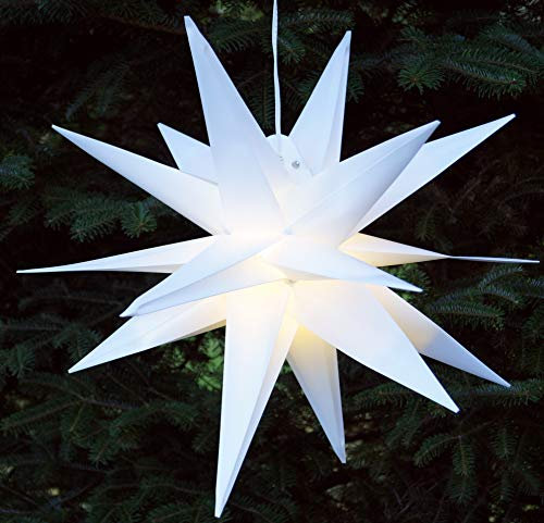 GURU SHOP 3D Außenstern Kaspar, Weihnachtsstern, Faltstern mit 18 Spitzen Incl. 7 m Kabel & LED Leuchtmittel - Ø 35 cm Trafo Weiß, Kunststoff, Weihnachtsstern, Adventsstern