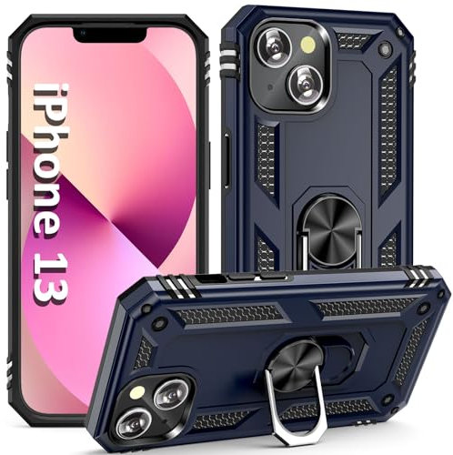 ADDIT iPhone 13 Case with Stand Ring, Magnet Car Mount, Military Grade, Heavy Duty, Blue