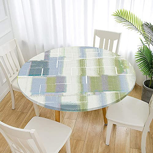 Morbuy Rund Tischdecke Elastisch, Graffiti Rund Tischdecken Wasserdicht Lotuseffekt Abwaschbar Abwischbar Tischtuch für Garten Outdoor Küchentisch (Für Tisch 50-60 cm,grau Grün)