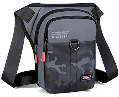 QINGLOU Sport Hüfttasche, Beintasche Schwarz Beintasche Outdoor Beintasche Motorrad Beintasche Herren GüRtel Beintasche Wasserdicht Beintasche HüFttasche (Grau Tarnung)