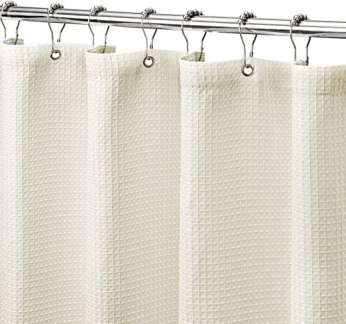 MISS SELECTEX Extra langer Duschvorhang, 248 cm lang, Waffelgewebe, gewichtet, dicker Stoff, Badezimmer, Duschvorhang, neutral, strapazierfähig, Hotel-Badvorhang, wasserabweisend, 183x244 cm, Beige