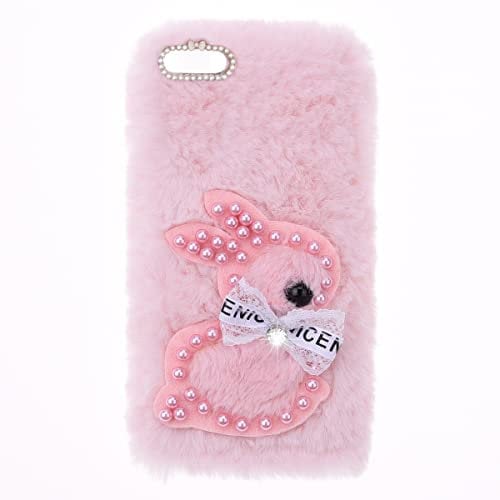 SNCLET Fluffy Fur Plush Case for iPhone 8 Bumper Case Protective Case Soft kawaii Rabbit Fluffy Skin Cover Silicone TPU Cute Creative Phone Cases for iPhone 8,for iPhone 7,Pink Rabbit