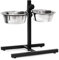 1 Set Comederos Perros Medianos, 2 Cuencos 1,6 L, Altura Regulable, Acero Inoxidable, Antideslizantes, 42x46x27cm, Plata