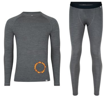 DANISH ENDURANCE Merinowolle Thermo-Unterwäsche Set, Premium Skiunterwäsche, Funktionsunterwäsche, Lange Unterhose & Langarmshirt für Herren, Dunkelgrau, L