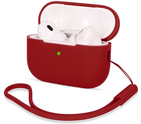 AOTUAO Kompatibel mit AirPods Pro 2 Hülle Case, Silikon Stoßfeste Schutzhülle für AirPods Pro 2. Generation 2022 Case Cover mit Silikon Lanyard, Front-LED Sichtbar, Burgundy