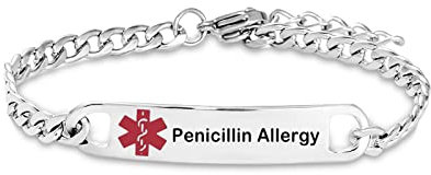 LSxAB Pulsera de identificación médica ajustable para hombres y mujeres - Pulsera de primeros auxilios de emergencia, 8 3 inch, Metal, No es una piedra preciosa