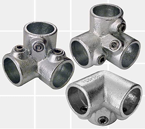 K I Metals Galvanized Tube Fittings - (128 3 Way Corner Elbow, 48mm OD Tube D48) Steel Connectors for Plumbing, Piping, & DIY Projects | Pipe Fittings for Residential, & Commercial Use | 4-PK