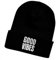 Schnoschi Schwarze Mütze/Strickmütze mit Good Vibes Spruch Bestickt für Damen, Herren, Jugendliche und Kinder, Beanie Wollmütze Hip Hop Wintermütze Rollmütze Streetwear Unisex OneSize