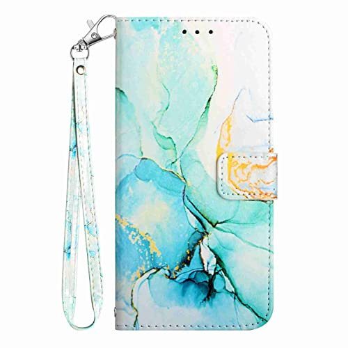 Knoowcase for iPhone 14 Shockproof Marble Case PU Leather Wallet Bumper Cover with Card Slots Protective Magnet Kickstand Drop Protection Shell Case for iPhone 14, Green