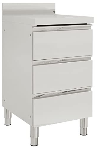Hommdiy Gastro-Küchenschrank mit 3 Schubladen Edelstahl mit Aufkantung Edelstahlschrank Arbeitsschrank Arbeitstisch Schrank Gastronomie Lagerschrank