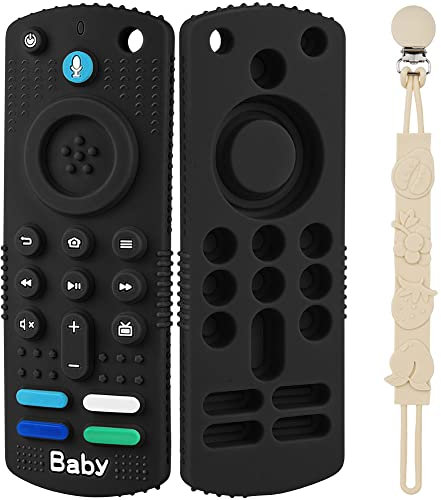 HOTUT Baby Teething Toys Silicone, 1 Pack Teether for Babies Remote Control Shape Toy Teether, TV Remote Shape Toddlers Chew Toys, BPA-Free, Dishwasher and Refrigerator Safe for 3 6 9 Months (Black)
