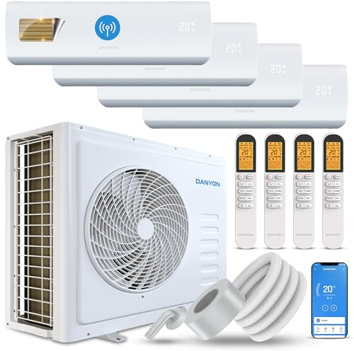 Danyon Multisplit Klimaanlage Split QUATTRO- 36000 BTU - 9,3 kW, sehr leise, Smart Home, Inverter Klimagerät mit Heizfunktion, Splitgerät vorgefüllt mit R32 Kältemittel, Timer, mit 4 Innengeräten